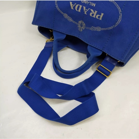 Auth Prada Canapa Blue Tote Bag - Picture 8 of 13